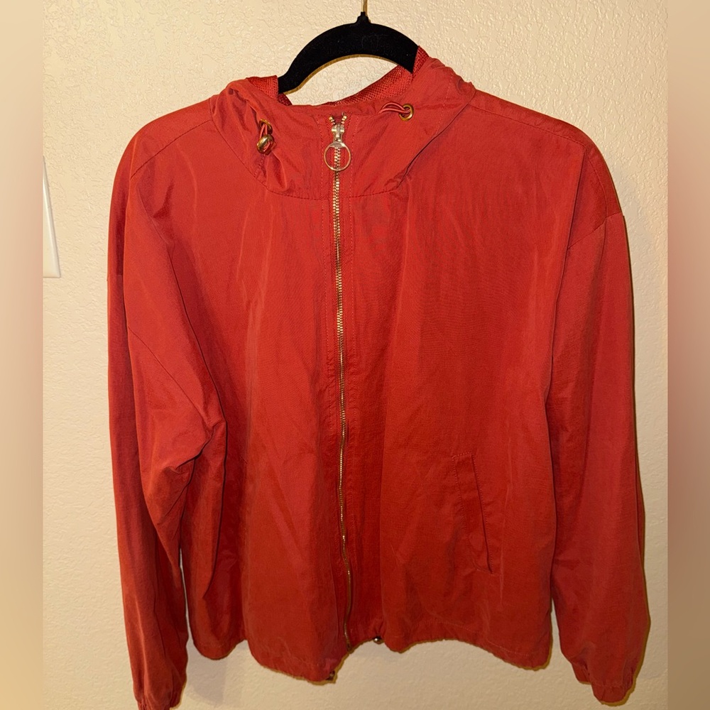 Forever 21 Red Lightweight Hooded Bomber Jacket